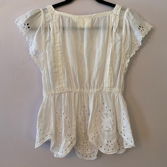 Maeve by Anthropologie Women's size 2 White Janice Embroidered Eyelet Blouse - Picture 7 of 10